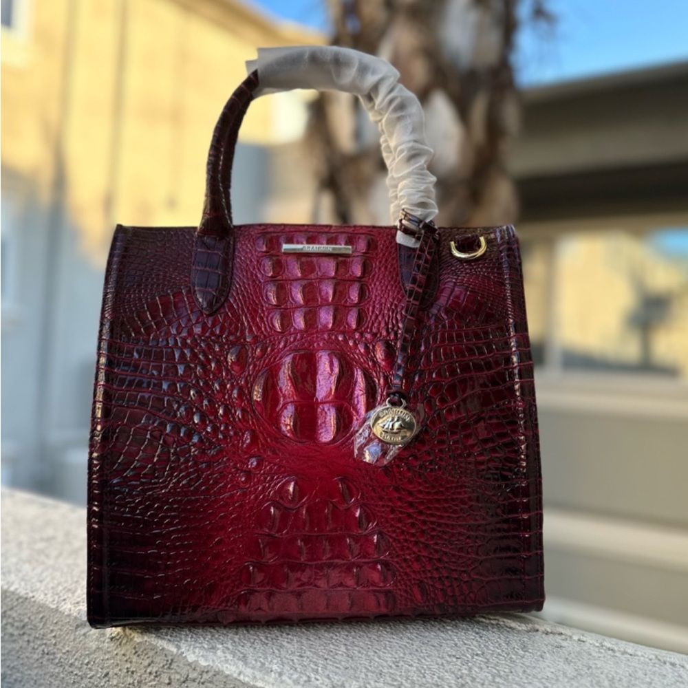 NWT BRAHMIN CAROLINE SATCHEL CROC-EMBOSSED LEATHER SHOULDER‎ BAG ROSE OMBRE